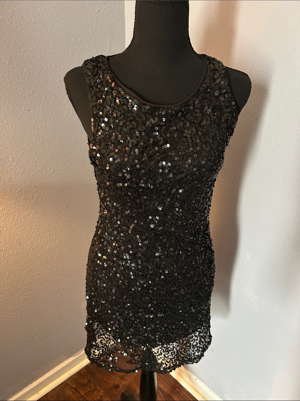 Rue 21 Women Juniors Black Sequin Sleeveless Tank Elegant Evening Dress Sz Small